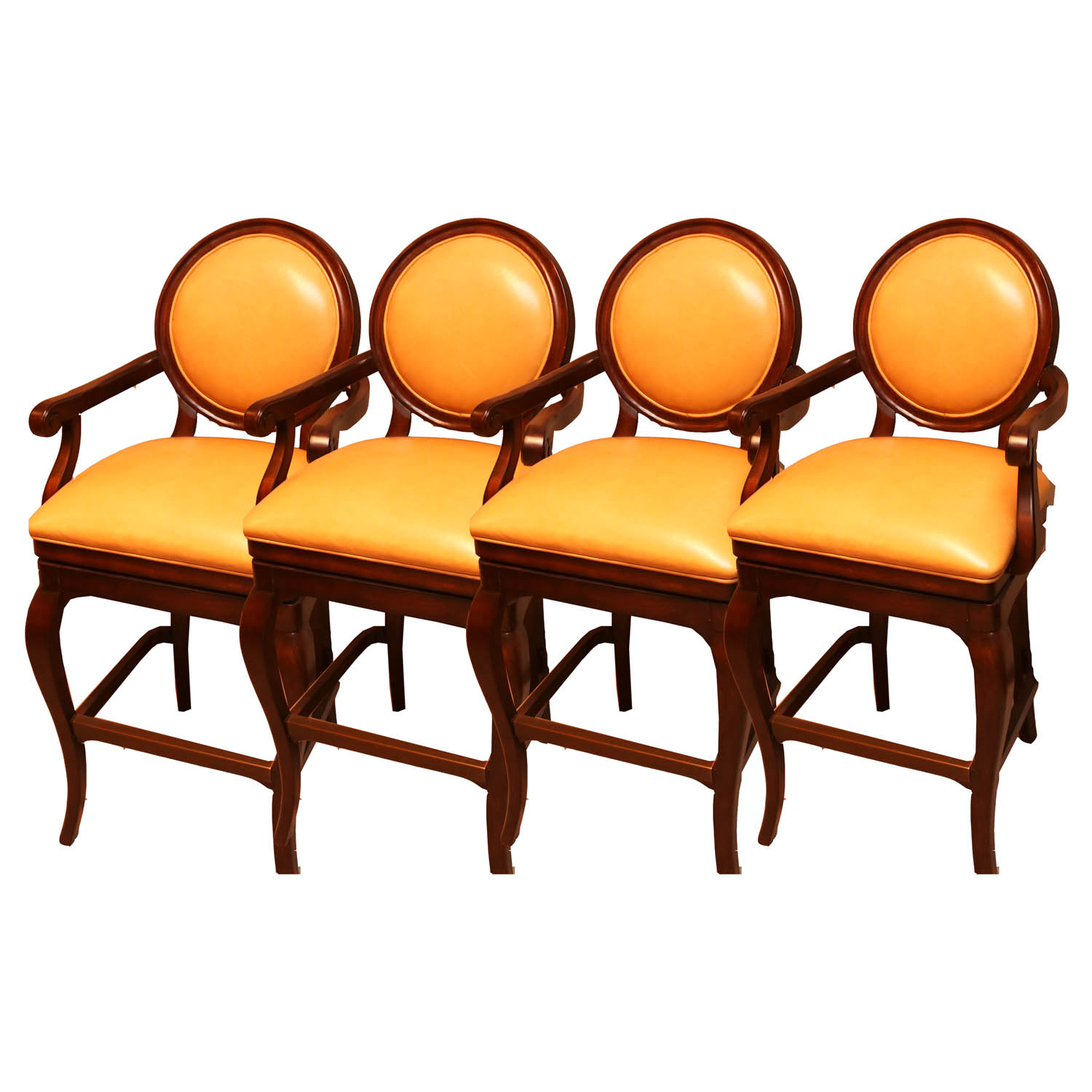 Four Frontgate Leather and Wood Barstools EBTH